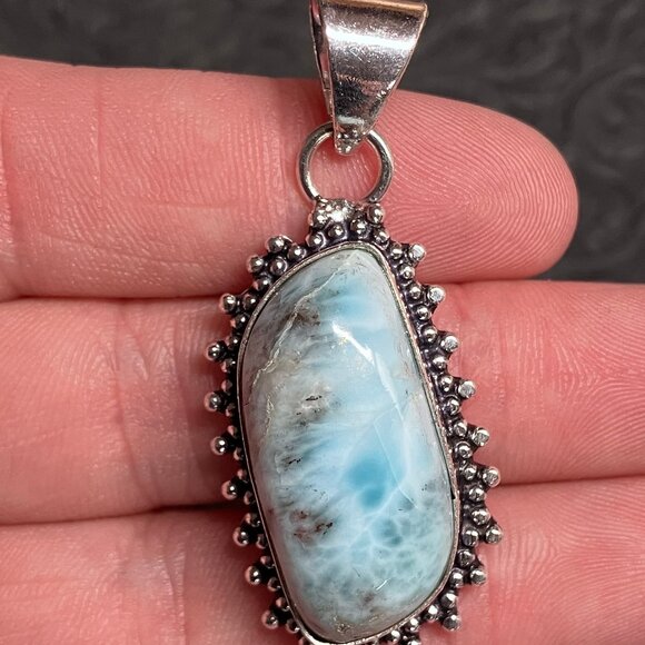 Natural Larimar Pectolite Pendant Stone Crystal Jewelry - Picture 3 of 8